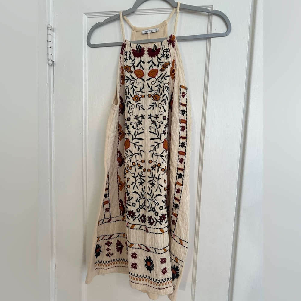 Zara Beige Backless Dress with Multicolor Embroidery